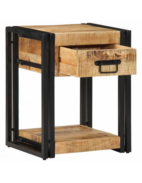 Comodino 40x35x50 cm in Legno Grezzo Massello di Mango