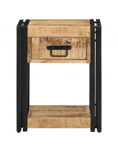 Comodino 40x35x50 cm in Legno Grezzo Massello di Mango