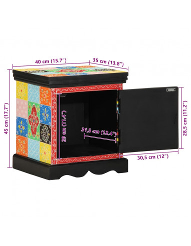 Comodino Multicolore 40x35x45 cm in Legno Massello Mango