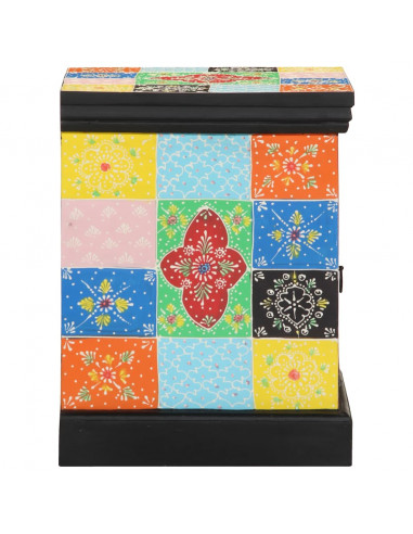 Comodino Multicolore 40x35x45 cm in Legno Massello Mango
