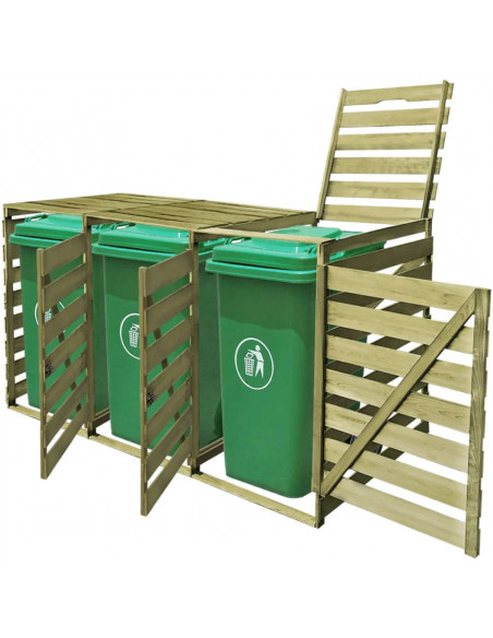 Copribidone per Spazzatura Triplo 240 L in Legno Impregnato