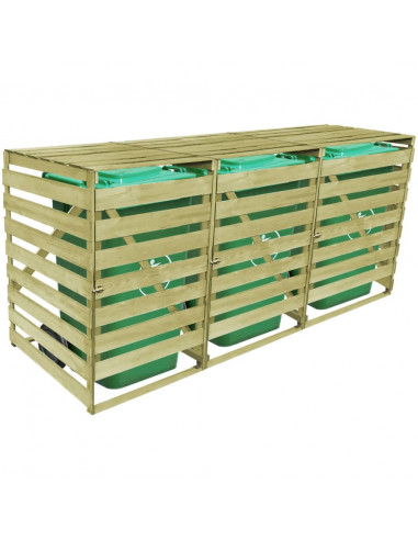 Copribidone per Spazzatura Triplo 240 L in Legno Impregnato