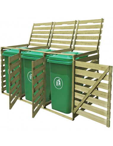 Copribidone per Spazzatura Triplo 240 L in Legno Impregnato