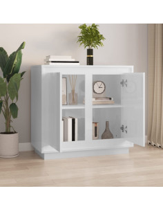 Credenza Bianco Lucido 80x34x75 cm in Legno Multistrato 2