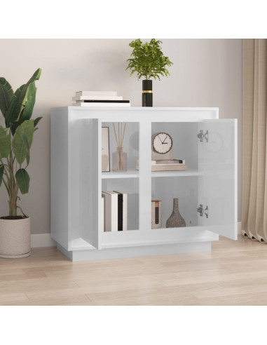 Credenza Bianco Lucido 80x34x75 cm in Legno Multistrato