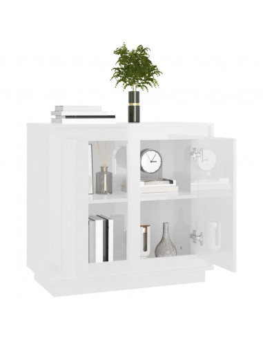 Credenza Bianco Lucido 80x34x75 cm in Legno Multistrato