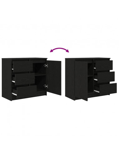 Credenza con Cassetto Rovere Nero 71x35x65 cm Legno Multistrato