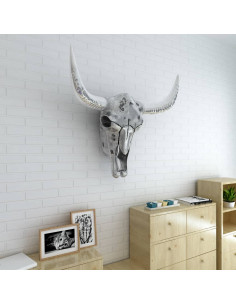 Decorazione Testa del Cranio a Parete in Alluminio Argento 2
