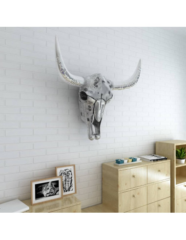 Decorazione Testa del Cranio a Parete in Alluminio Argento