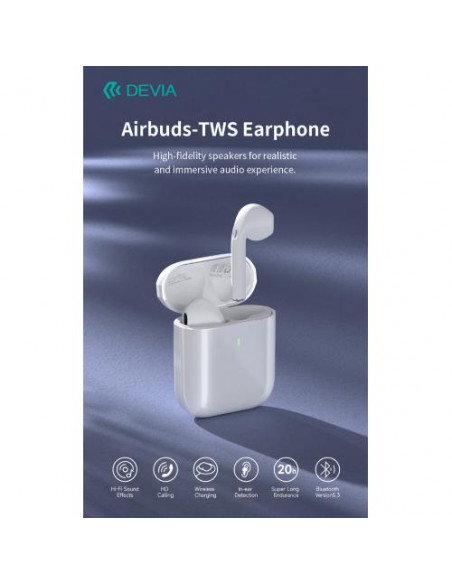 Devia Auricolari Airbuds TWS EM053 Carica Wireless BT 5.3 Bianchi