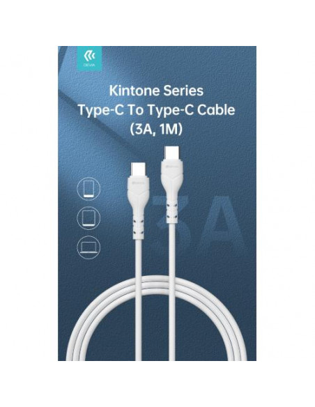 Devia Kintone Cavo da Tipo-C a Tipo-C 5V 3A 1Mt Carica e dati Bian