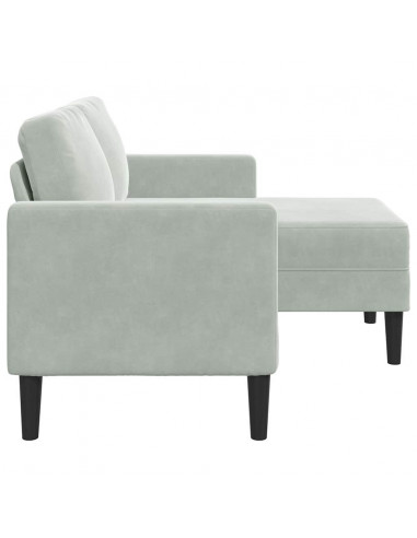 Divano 2 Posti con Chaise a L Grigio Chiaro 125 cm in Velluto