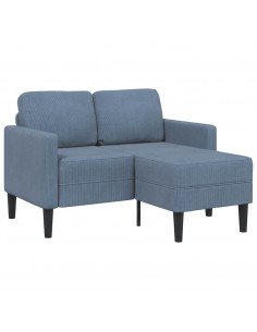 Divano 2 Posti con Chaise longue a L Blu 125 cm in Lino