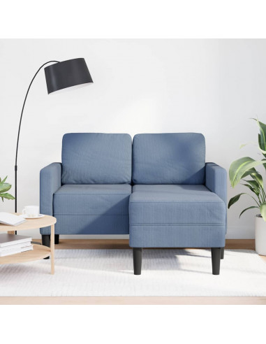 Divano 2 Posti con Chaise longue a L Blu 125 cm in Lino