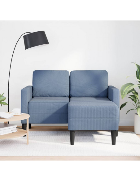 Divano 2 Posti con Chaise longue a L Blu 125 cm in Lino