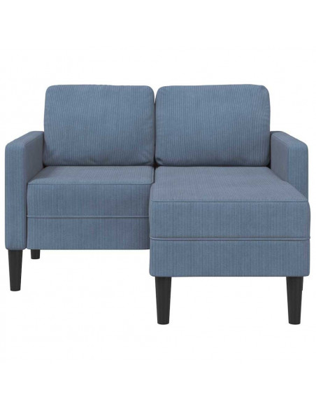 Divano 2 Posti con Chaise longue a L Blu 125 cm in Lino