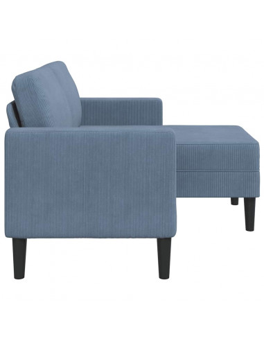 Divano 2 Posti con Chaise longue a L Blu 125 cm in Lino