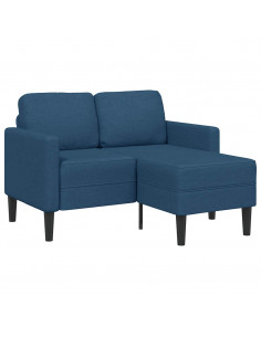 Divano 2 Posti con Chaise longue a L Blu 125 cm in Tessuto