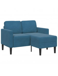Divano 2 Posti con Chaise longue a L Blu 125 cm in Velluto