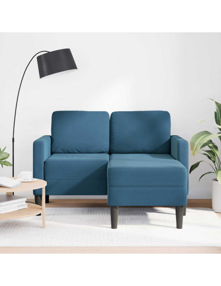 Divano 2 Posti con Chaise longue a L Blu 125 cm in Velluto