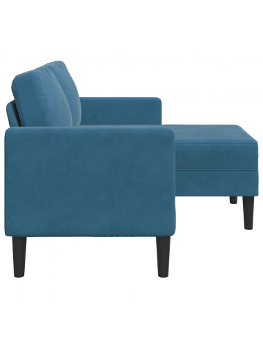 Divano 2 Posti con Chaise longue a L Blu 125 cm in Velluto