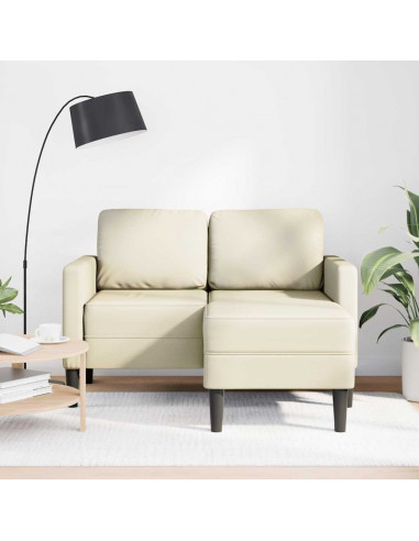Divano 2 Posti con Chaise longue a L Crema 125 cm in Similpelle