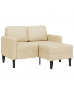 Divano 2 Posti con Chaise longue a L Crema 125 cm in Tessuto