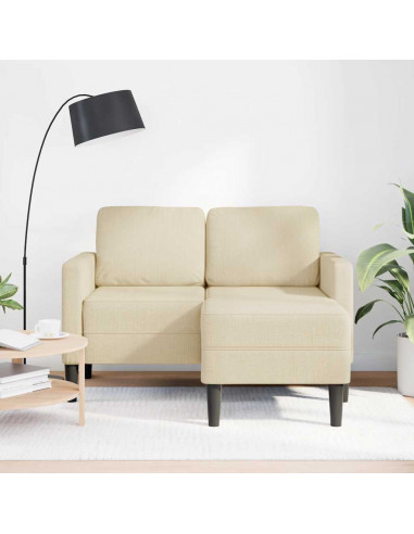 Divano 2 Posti con Chaise longue a L Crema 125 cm in Tessuto