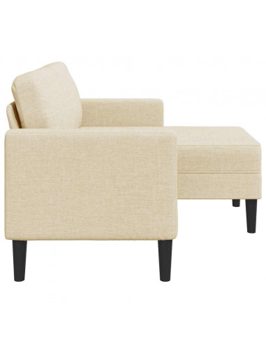Divano 2 Posti con Chaise longue a L Crema 125 cm in Tessuto