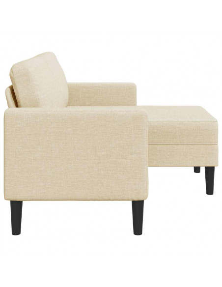 Divano 2 Posti con Chaise longue a L Crema 125 cm in Tessuto