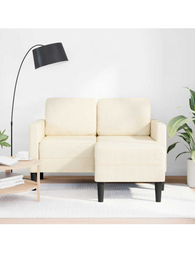 Divano 2 Posti con Chaise longue a L Crema 125 cm Lino