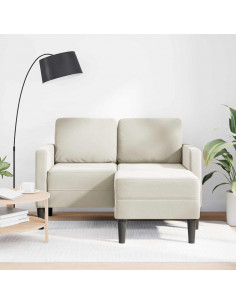 Divano 2 Posti con Chaise longue a L Crema 125 cm Velluto 2