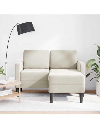 Divano 2 Posti con Chaise longue a L Crema 125 cm Velluto