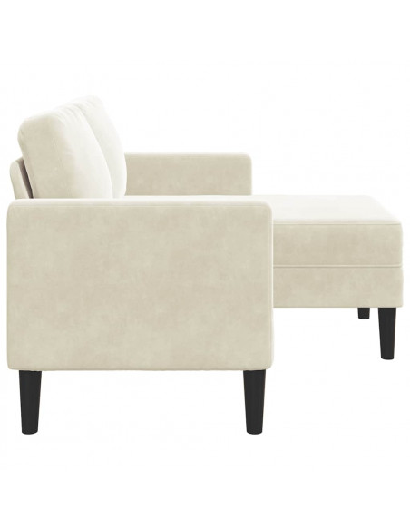 Divano 2 Posti con Chaise longue a L Crema 125 cm Velluto