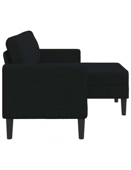 Divano 2 Posti con Chaise longue a L Nera 125 cm in Tessuto