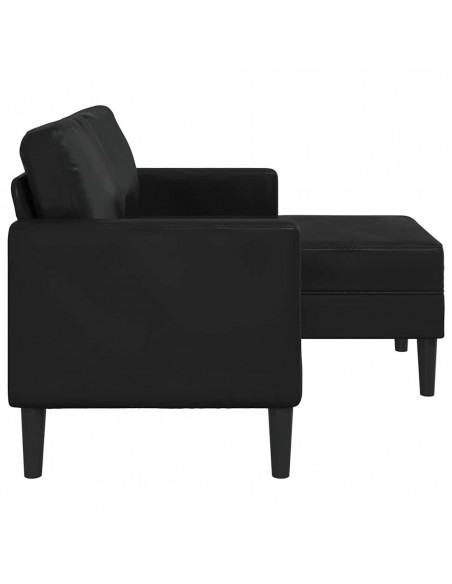 Divano 2 Posti con Chaise longue a L Nero 125 cm in Similpelle
