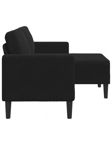 Divano 2 Posti con Chaise longue a L Nero 125 cm Velluto