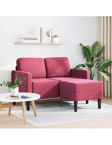 Divano 2 Posti con Chaise longue a L Rosso Vino 125 cm Velluto