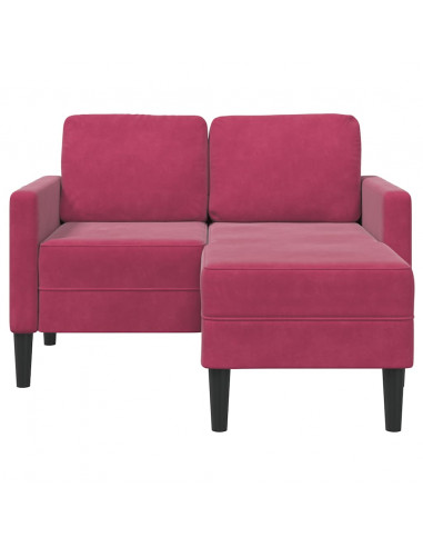 Divano 2 Posti con Chaise longue a L Rosso Vino 125 cm Velluto
