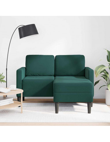Divano 2 Posti con Chaise longue a L Verde Scuro 125 cm Velluto