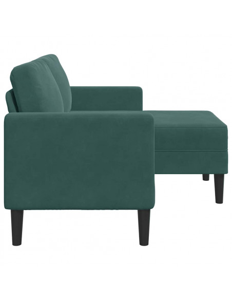 Divano 2 Posti con Chaise longue a L Verde Scuro 125 cm Velluto