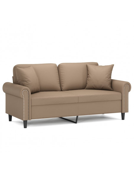 Divano a 2 Posti con Cuscini Cappuccino 140 cm in Similpelle