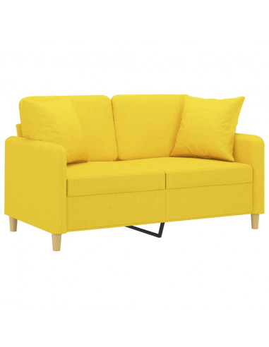 Divano a 2 Posti con Cuscini Giallo Chiaro 120 cm in Tessuto