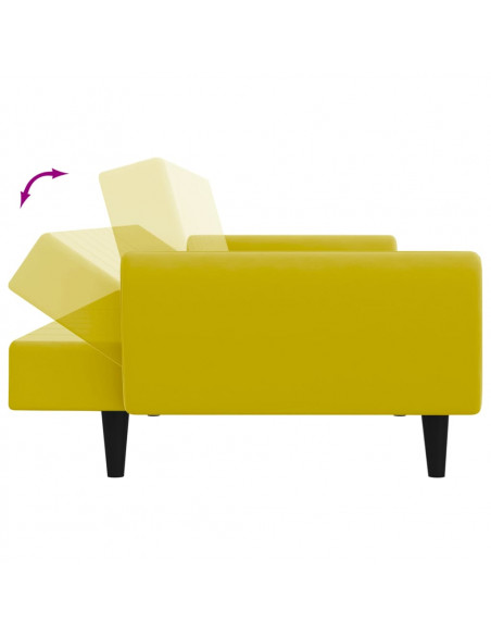 Divano Letto 2 Posti con Sgabello Giallo in Velluto