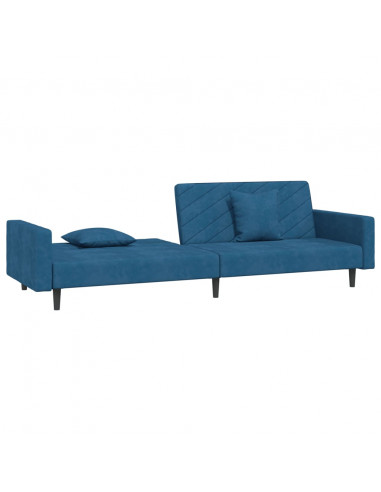 Divano Letto a 2 Posti con 2 Cuscini Blu in Velluto