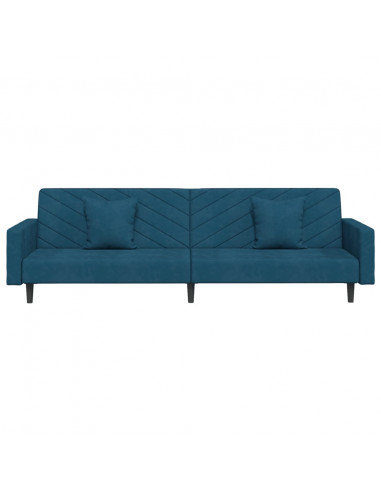 Divano Letto a 2 Posti con 2 Cuscini Blu in Velluto