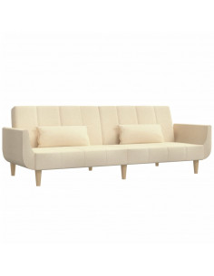 Divano Letto a 2 Posti con 2 Cuscini Crema in Tessuto