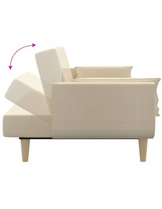 Divano Letto a 2 Posti con 2 Cuscini Crema in Tessuto 2