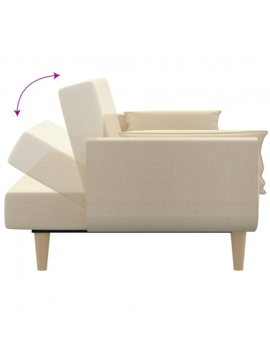 Divano Letto a 2 Posti con 2 Cuscini Crema in Tessuto