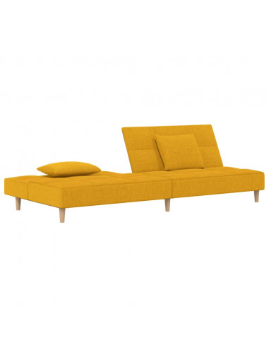 Divano Letto a 2 Posti con 2 Cuscini Giallo in Tessuto
